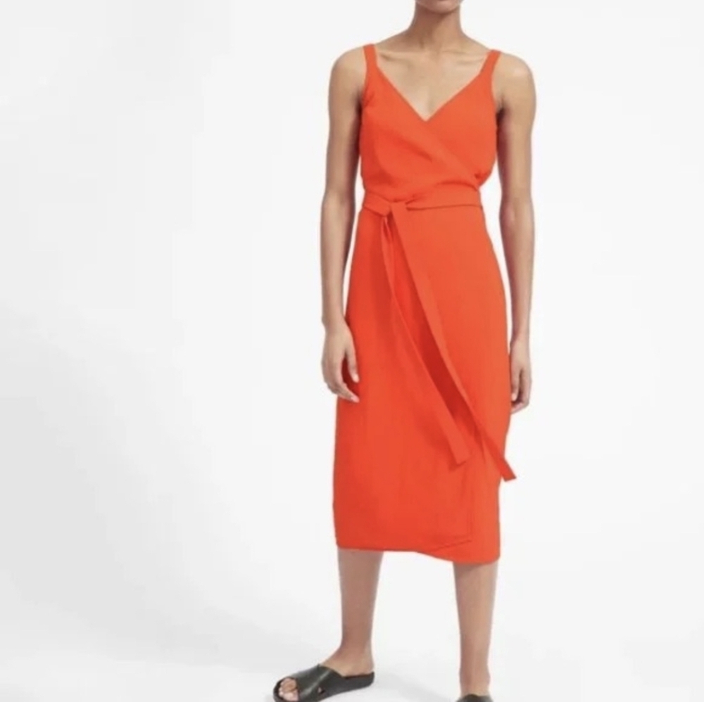 Everlane Bright Orange Wrap Midi Dress